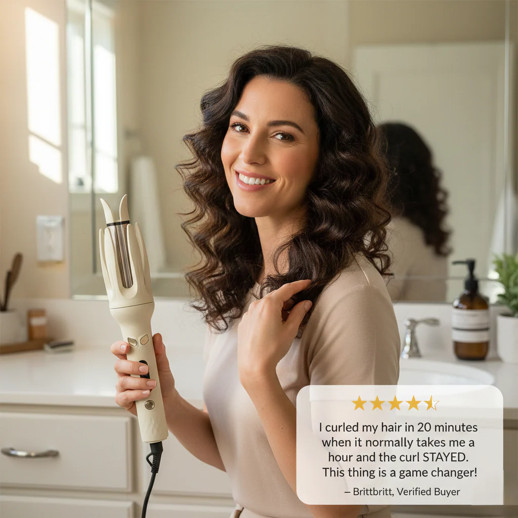 Velcara™ – Automatic Rotating Curling Iron with Anti-Burn Guard & 4 Heat Settings + 50 % OFF - Image 5