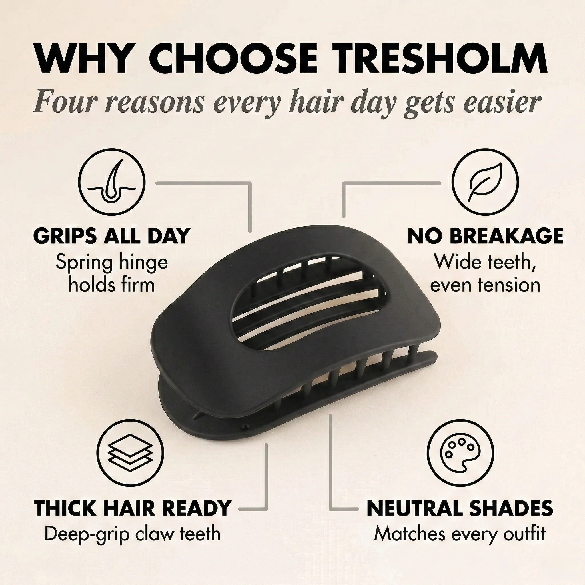 Tresholm™ – Matte Solid Color Large Oval Claw Hair Clip + 1+1 FREE - Image 2