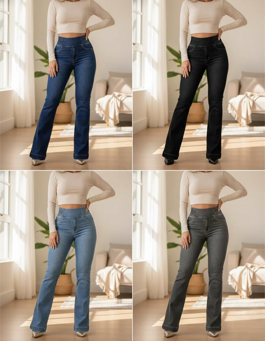 Curvara™ – Stretch High-Waist Flare Jeans with Elastic Smocked Waistband + 50 % OFF - Image 7